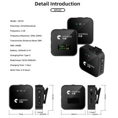 Yanmai GF525 Wireless Lavalier Microphone Bluetooth 2.4GHz Professional for GO PRO II Camera Interview Live Recording Iphone Mobile Phones