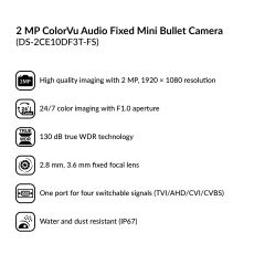 2MP ColorVu Audio Fixed Mini Bullet Camera | DS-2CE10DF3T-FS
