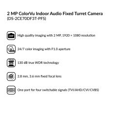 2MP ColorVu Indoor Audio Fixed Turret Camera | DS-2CE70DF3T-PFS