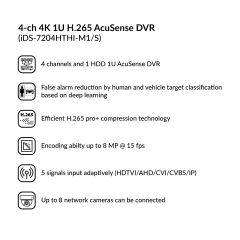4-ch 4K 1U H.265 AcuSense DVR | iDS-7204HTHI-M1/S