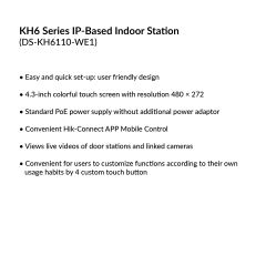 KH6 Series IP-Based Indoor Station | DS-KH6110-WE1