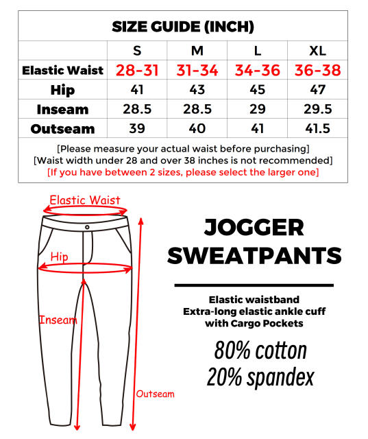 Sweatpants for Men Active Fleece Jogger Track Pants with Cargo Pockets Slim Fit Slim Fit Black