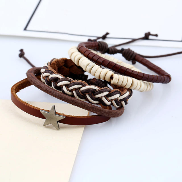 Genuine Leather Bracelet Multi-layered Vintage Woven Ethnic Tribal Adjustable