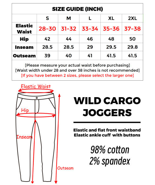 Man Wild Cargo Jogger Pants Slim Fit Black