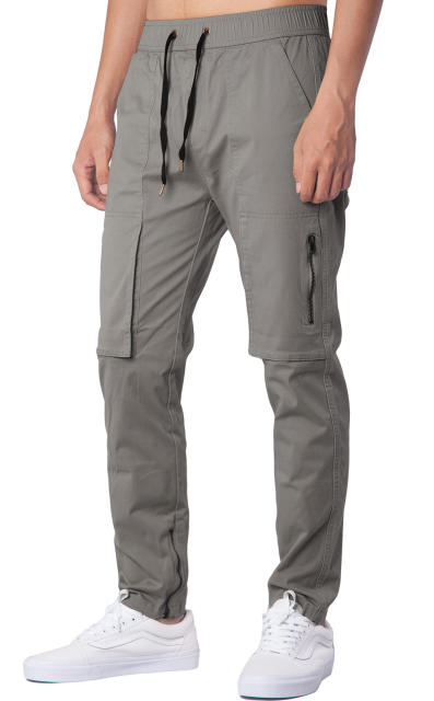 Mens Joggers with Zipper Pockets Slim Fit Mid Grey