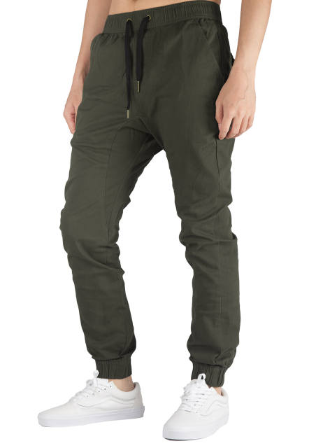 Man Khaki Jogger Pants Slim Fit Army Green