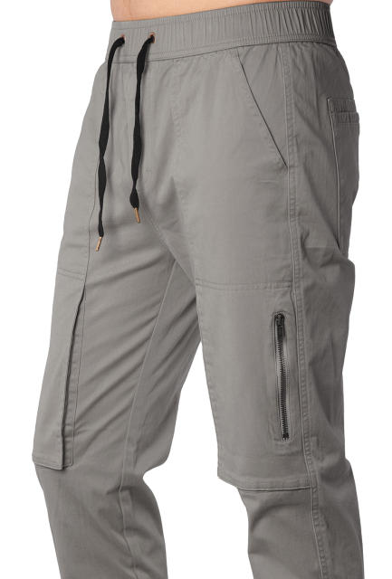 Mens Joggers with Zipper Pockets Slim Fit Mid Grey