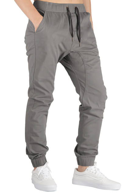 Man Khaki Jogger Pants Slim Fit Mid Grey