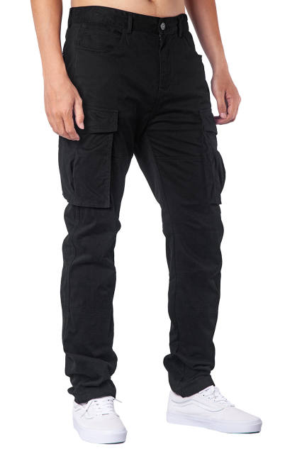 Man Cargo Work Pants Straight Fit Black