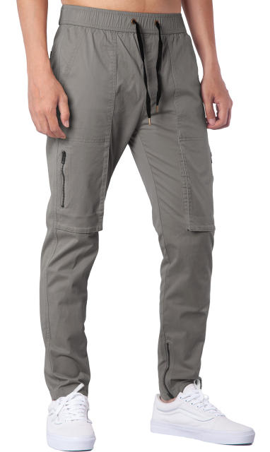 Mens Joggers with Zipper Pockets Slim Fit Mid Grey