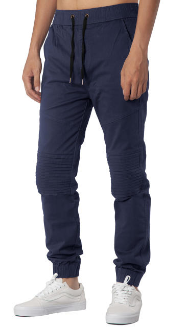 Man Khaki Jogger Pants with Wrinkled Design Navy Blue