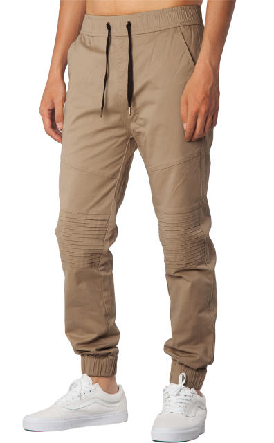 Man Khaki Jogger Pants with Wrinkled Design Slim Fit Dark Khaki