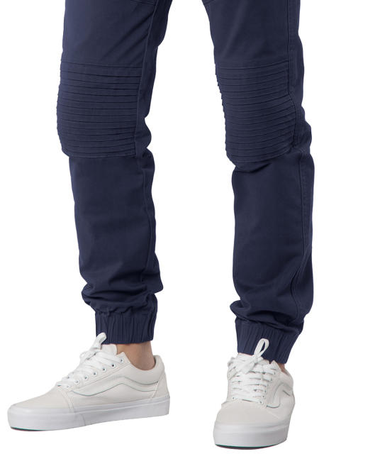 Man Khaki Jogger Pants with Wrinkled Design Slim Fit Navy Blue