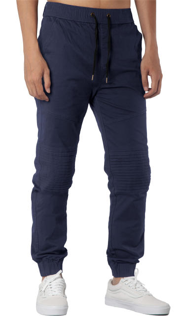 Man Khaki Jogger Pants with Wrinkled Design Slim Fit Navy Blue