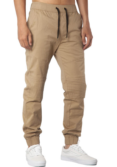 Man Khaki Jogger Pants with Wrinkled Design Slim Fit Khaki