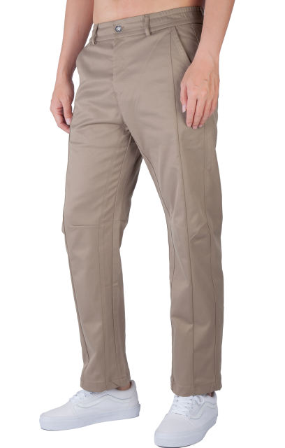 Mens Elastic Waistband Chino Pants Straight Legs Regular Fit Khaki