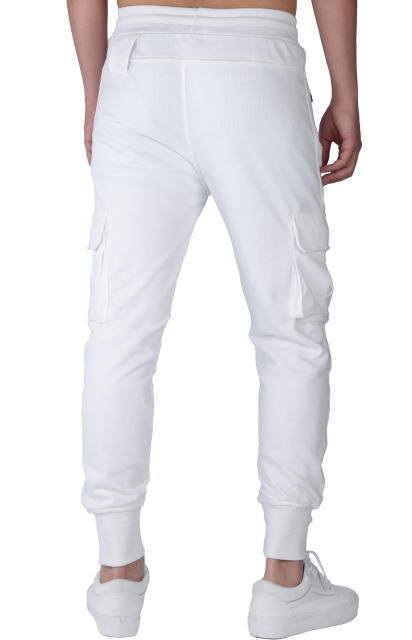 Sweatpants for Men Active Fleece Jogger Track Pants with Cargo Pockets Slim Fit Slim Fit White