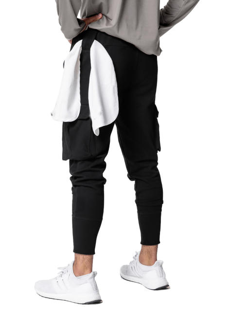 Sweatpants for Men Active Fleece Jogger Track Pants with Cargo Pockets Slim Fit Slim Fit Black