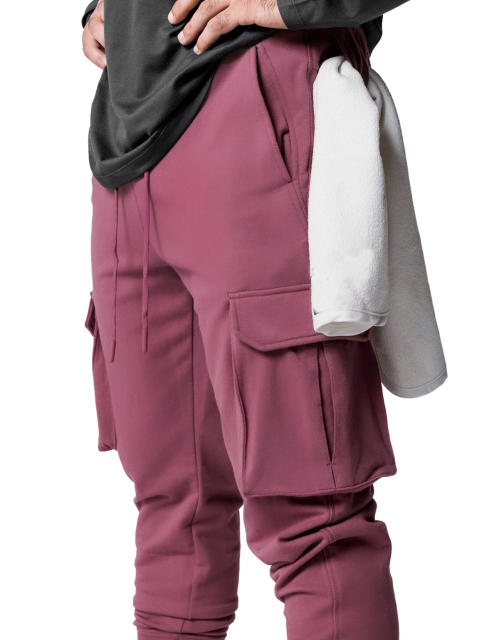 Sweatpants for Men Active Fleece Jogger Track Pants with Cargo Pockets Slim Fit Slim Fit Burgundy