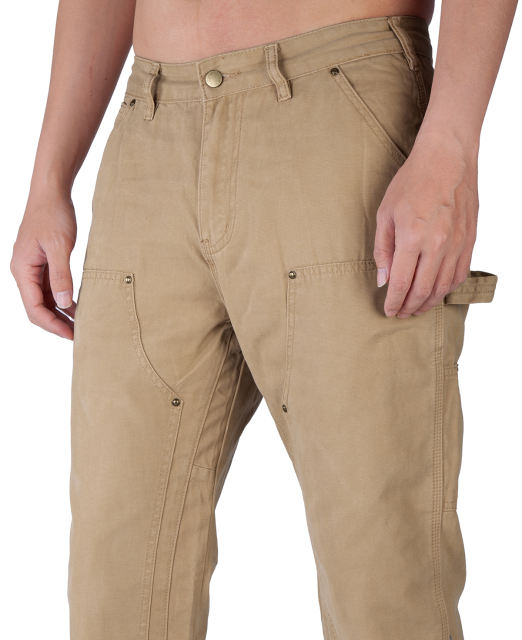 Man Carpenter Chino Pants with Tool Pockets Relaxed Fit Khaki