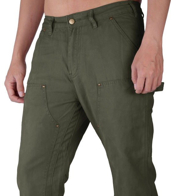 Man Carpenter Chino Pants with Tool Pockets Relaxed Fit Army Green