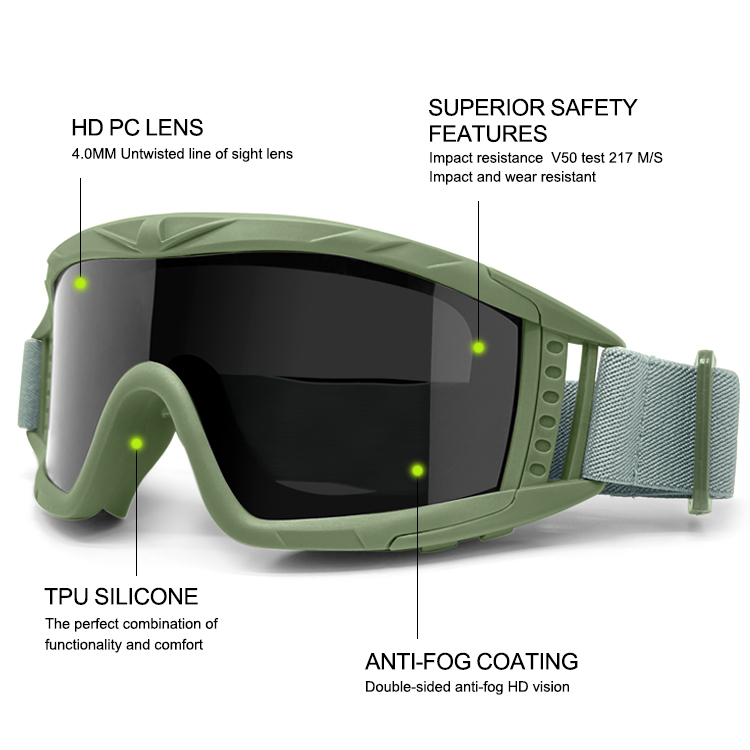 Customization Tactical Glasses Safety Goggles Impact Resistance Anti fog Tactical Gear Ballistic Goggles