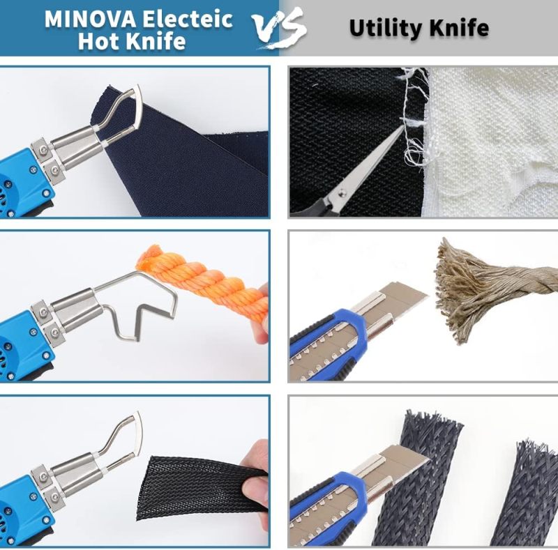 Minova Air Cooled Pro Electric Hot Knife Fabric Cutter Rope Cutting Tool Kit with 3pcs Blades &amp; Accessories