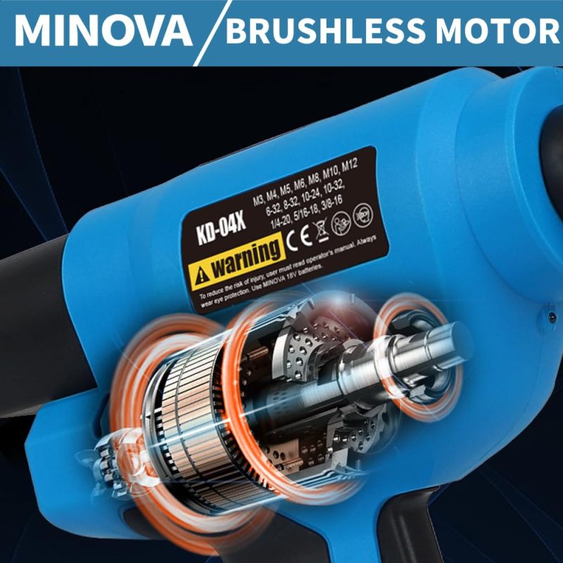 MINOVA Brushless Rivet Nut Tool KD-04X Rivnut Tool Rivet Nut Gun Electric Rivet Nut Gun Set with Case(Cordless)