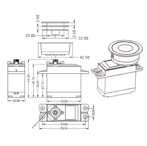 JX servo SW4805-2PA 5kg 2T Plastic Gears Standard Size Sail Winch Servo For Rc Sailing Boats