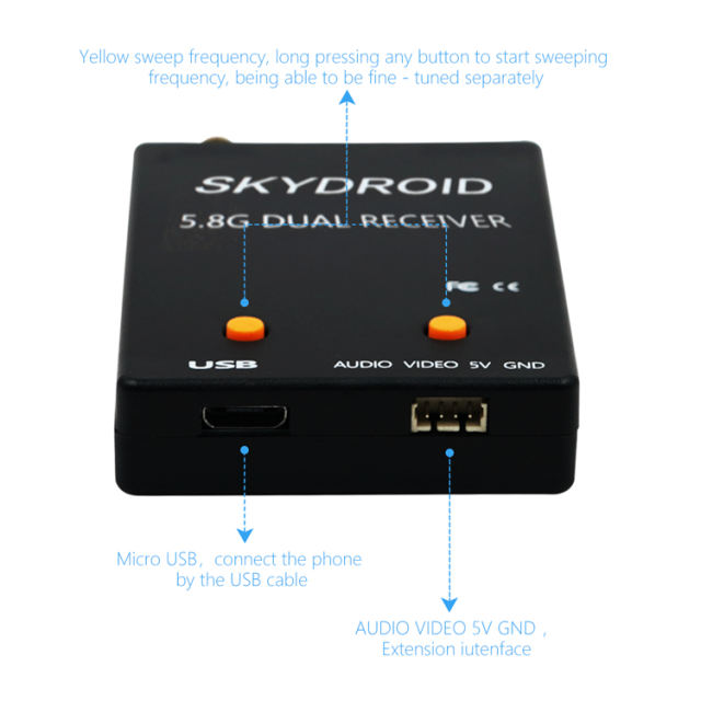 Skydroid UVC Dual Antenna Control Receiver OTG 5.8G 150CH Full Channel FPV Receiver W/Audio For Android Smartphone