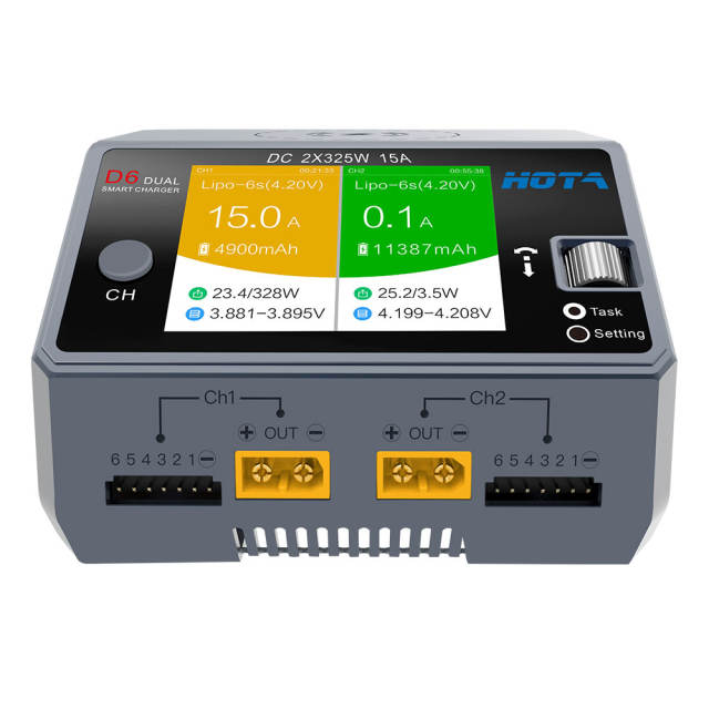 HOTA D6 DC 325Wx2 15Ax2 Dual Channel Smart Battery Charger Discharger with Wireless Phone Charging