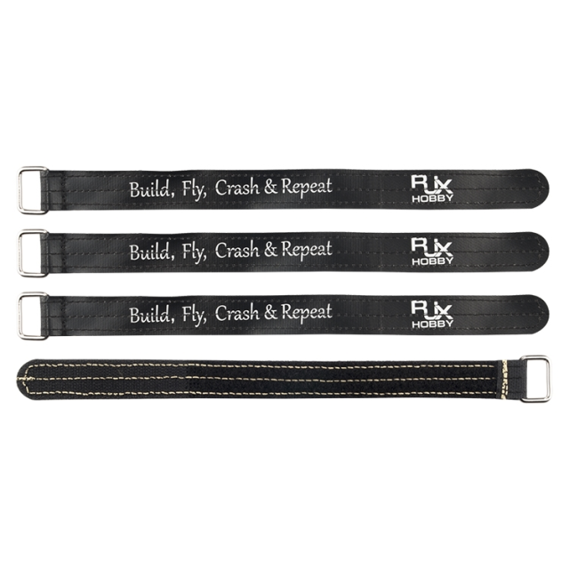 RJX - RJX 4pcs 250x16mm Kevlar Stitched Battery Strap w/ Metal Buckle – 4 Pack Black