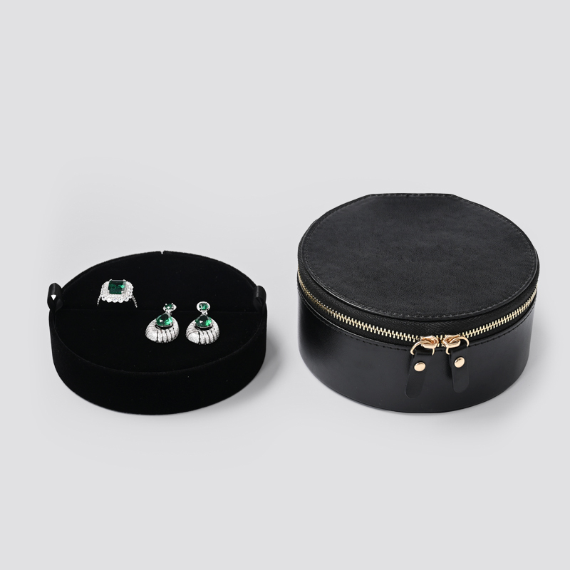 New arrival black pu leather zipper jewelry bag for earring rings