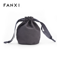 FANXI new arrival custom gray cloth bags with ribbon for jewelry packaging