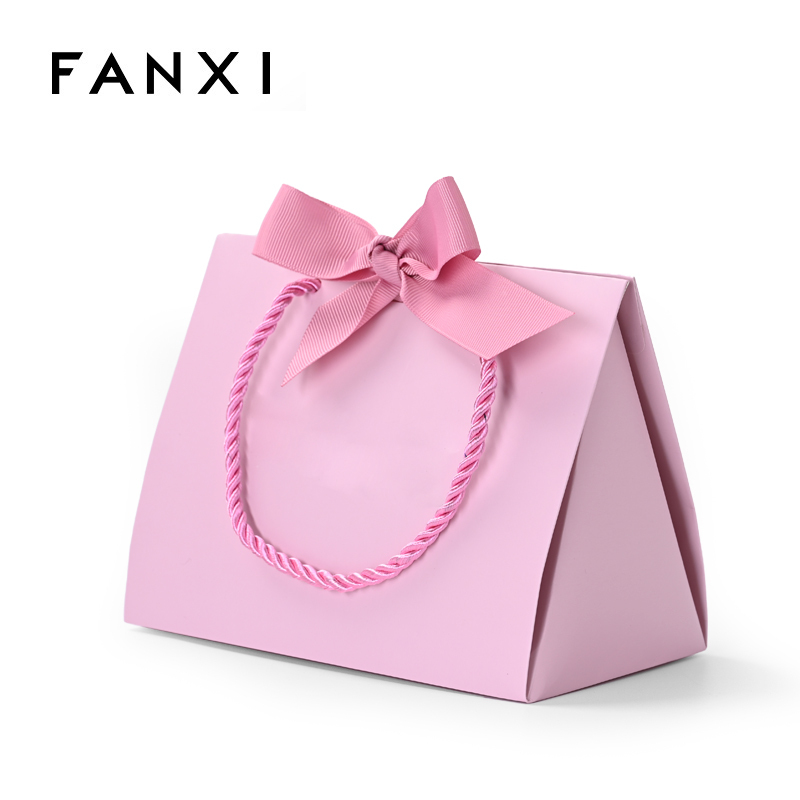 FANXI new arrival custom pink paper bag for jewelry packaging