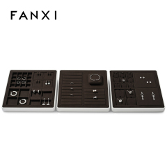 FANXI P160 New arrival accept custom microfiber MDF jewelry display tray necklace rings display trays for jewelry showcase