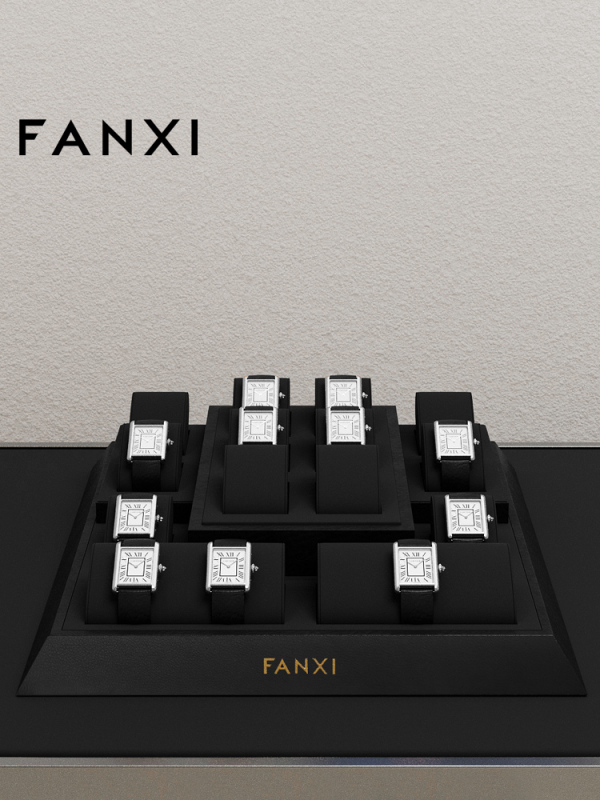 FANXI New arrival elegant black PU leather jewelry display set for window cabinet PU106