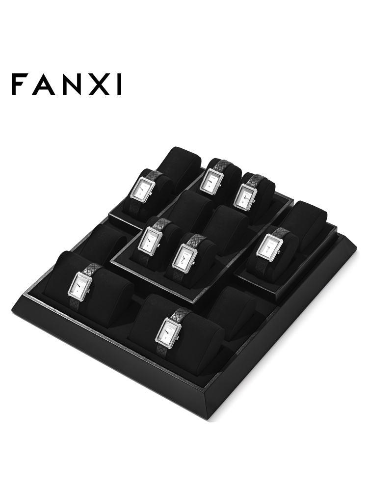 FANXI New arrival elegant black PU leather jewelry display set for window cabinet PU106