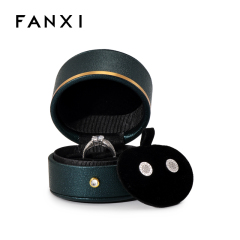 Fanxi New Special Double Pad Earring Necklace Ring With Pu Leather Ribbon Velvet And Gold Button Round Shape Custom Box Jewelry