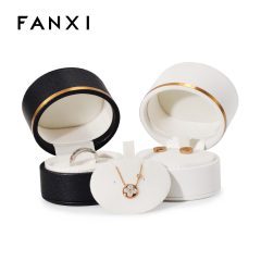 FANXI Hot Sale Luxury Custom PU Leather Jewelry Box Round Shape For Wedding Ring Earring Display Jewelry Box