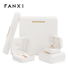 FANXI Factories Custom Ivory PU leather Jewelry Box Ring Pendant Necklace Bracelet Jewelry Package Elegant Gift Box