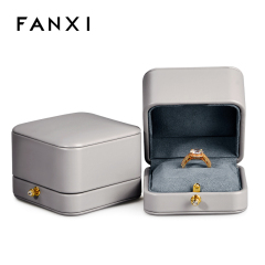 FANXI High Quality Jewelry Packaging Box Grey Pu Leather Microfiber Ring Necklace Customized Jewellery Gift Boxes