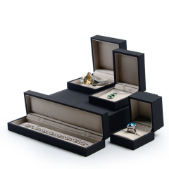 FANXI Custom Leatherette Paper Jewellery packaging Boxes with silk insert For Necklace Bracelet Packing Black Jewelry Box