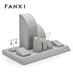 Fanxi Hot Sale High End White Microfiber Jewelry Display Set For Earring Ring Pendant Jewelry Stand With Custom Logo
