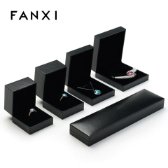 FANXI Chinese Custom Luxury Jewellery Packaging Box Ring Necklace Pendant Gift Boxes Black Leatherette Paper Jewelry Packing Box