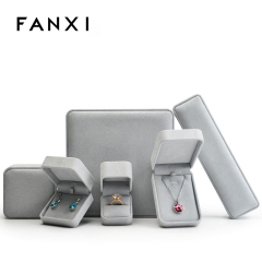 FANXI Elegant Custom Logo Jewelry Box With Microfiber Fabric Gray Color Earring Ring Bangle Bracelet Luxury Jewelry packing Box