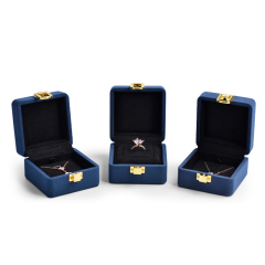 FANXI Fashion Dark Blue Microfiber Jewelry Packaging Box With Metal For Ring Pendant Display