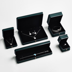 Top Sales FANXI Wholesale Dark Green Pu Leather Jewellery Packaging Box With Custom Logo Black Stripe