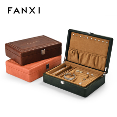 Fanxi Custom Retro PU Leather Microfiber Jewelry Box Bangle Ring Earrings Necklace Package Box Vintage Green Jewelry Storage Case