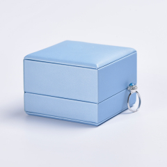 FANXI Custom Style Gentle Blue PU Leather Ring Box For Wedding Fashion Jewelry Box